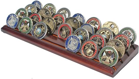 Buy DisplayGifts Challenge Coin Display Stand 4 Row Wooden Holder Rack Case Holds 28 Coins ...