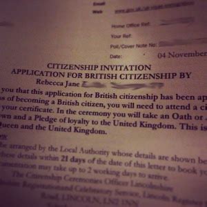 Declaration of trust: British citizenship ceremony invitation letter