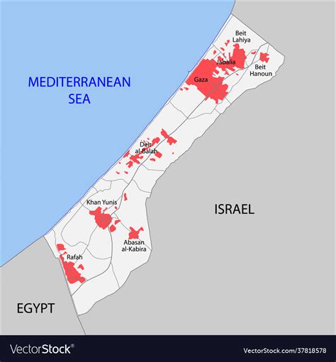 Map gaza strip with roads and cities Royalty Free Vector