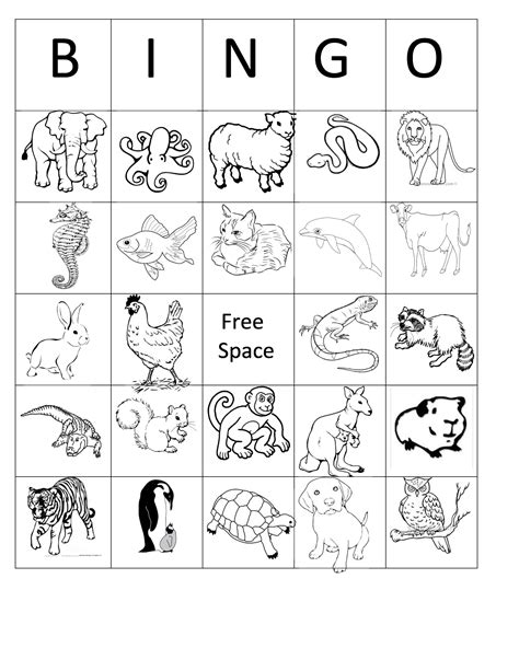 Printable Animal Bingo Card 1 Black and White Coloring Sheet Birthday Party | Bingo for kids ...