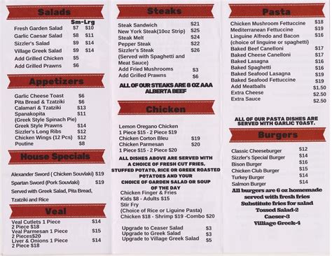 Menu at Sizzler's Family Restaurant, Didsbury