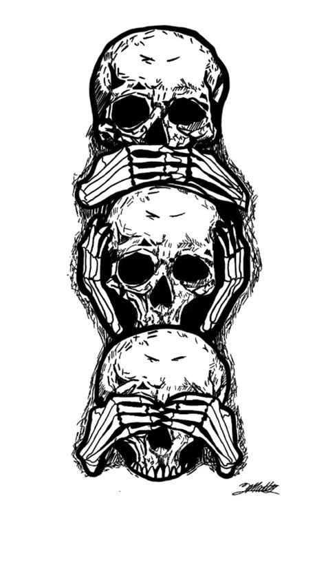 See no evil hear no evil speak no evil skull drawing – Artofit