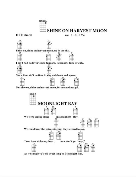 Shine On, Harvest Moon/Moonlight Bay ukulele chords Ukulele Chords, Uke, Snow Time, Harvest Moon ...