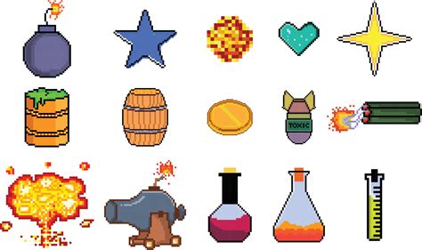 8 bit Pixel art game icon set. ui elements pixel set. game world and ...