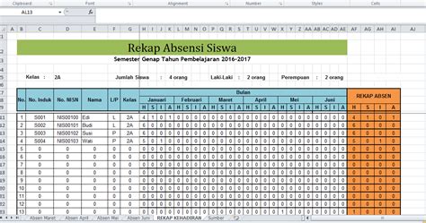 Contoh Format Daftar Hadir Siswa Excel - MATA SISWA