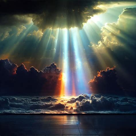 Bright Heavenly Rainbow Sunbeams Breaking through Cumulus Clouds. a Symbol of Hope and Insight ...