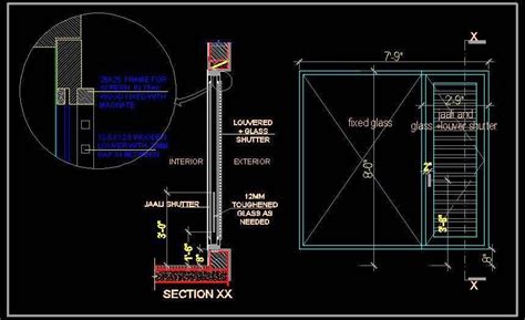 Window shutter with Jaali, Glass and louver DWG Detail | Plan n Design