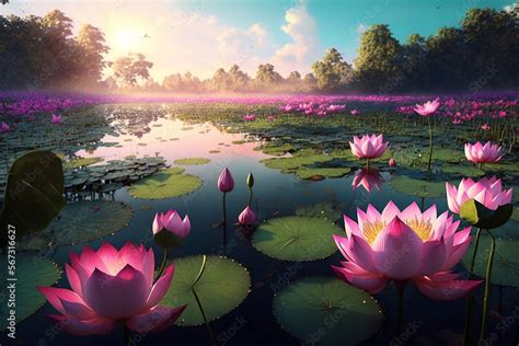 The pond is full of colorful lotus flowers,The pink lotus is very clear ...