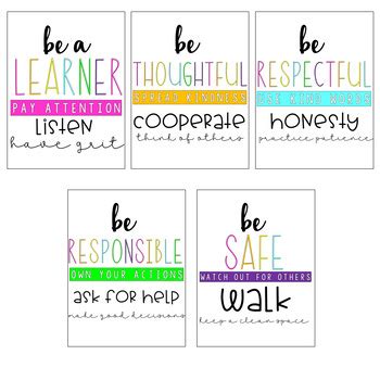 PBIS Classroom Rules Posters (Brights or Black and White) | TpT