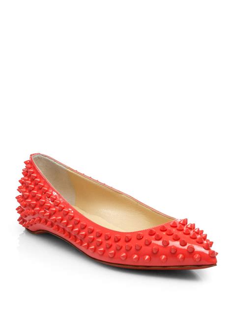 Christian Louboutin Pigalle Spiked Patent Leather Flats in Red - Lyst