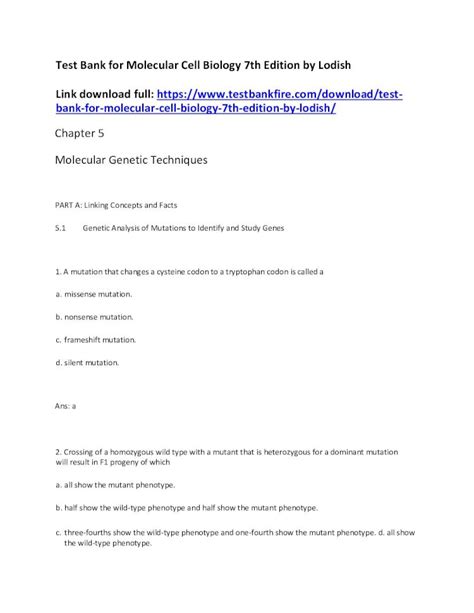 (PDF) Test Bank for Molecular Cell Biology 7th Edition by Lodish ... · bank-for-molecular-cell ...