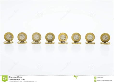 Standing Coins, the Polish Currency 2 PLN / Polish Zloty. Isolated on White Background with ...