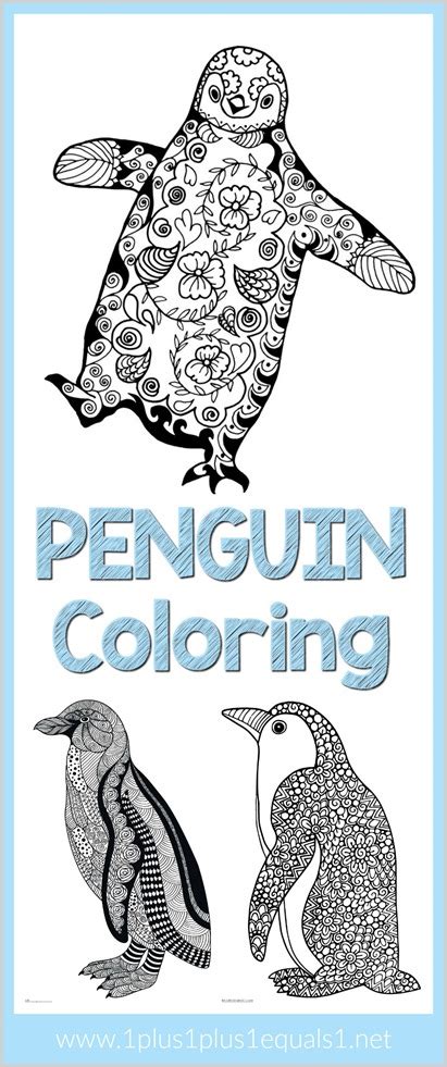 Penguin Doodle Coloring Pages - 1+1+1=1