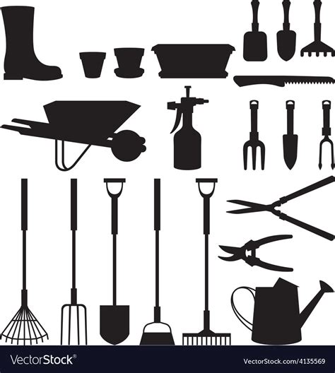 Set of silhouettes of objects garden tools Vector Image