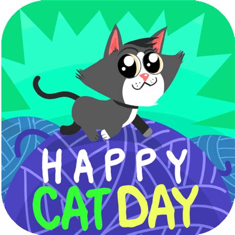 Happy Cat Day Kitty GIF - HappyCatDay Kitty Yarn - Discover & Share GIFs