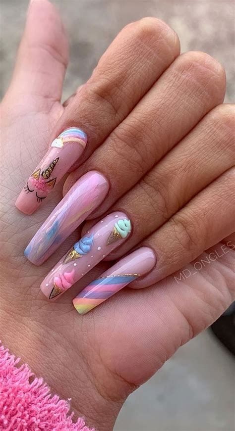 57 Pretty Nail Ideas The Nail Art Everyone’s Loving – Unicorn , ice cream