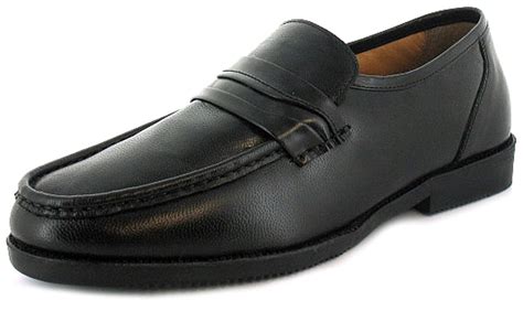 Mens/Gents Black Wide Fitting Leather Slip On Shoes - Black - UK 14 ...