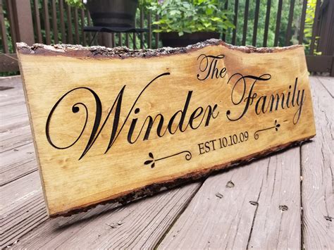 Personalized Wedding gift, Wood Bark, Live Edge Engraved Family Name ...