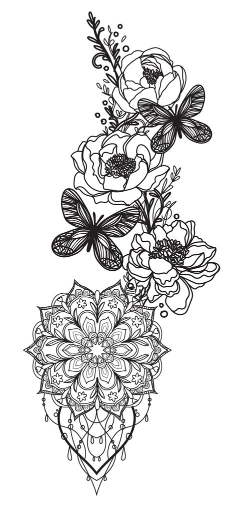 Tattoo art butterfly and flower sketch black and white 6006217 Vector ...