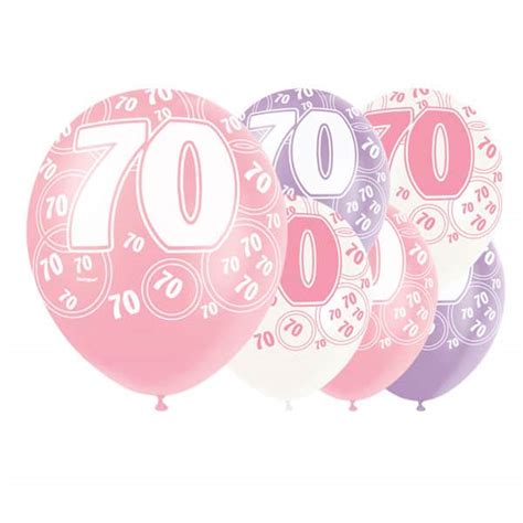 Pink Glitz 70th Birthday Biodegradable Latex Balloons - 12 Inches / 30cm - Pack of 6 - Assorted ...