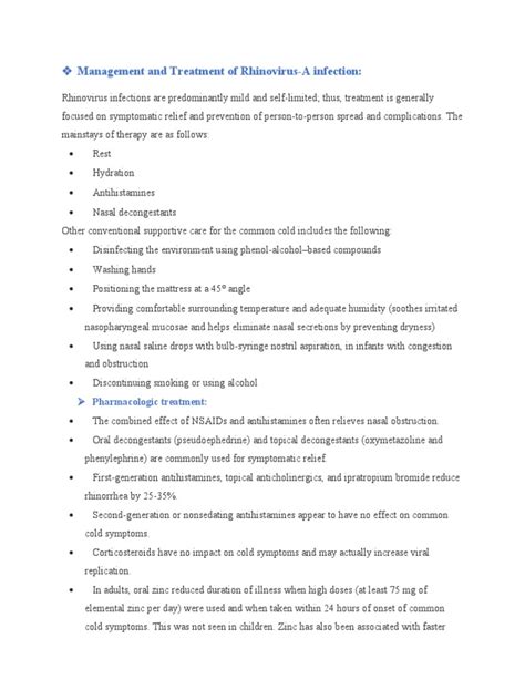 Management and Treatment of Rhinovirus | PDF | Common Cold | Epidemiology