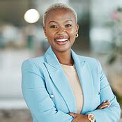 Office portrait, leader and happy black woman, business manager or employee smile for startup ...