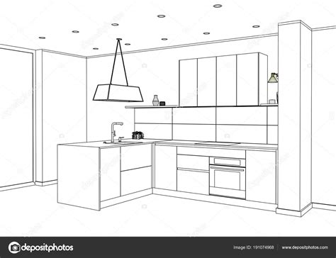 3D vector sketch. Modern kitchen design in home interior. Stock Vector by ©richard_salamander ...