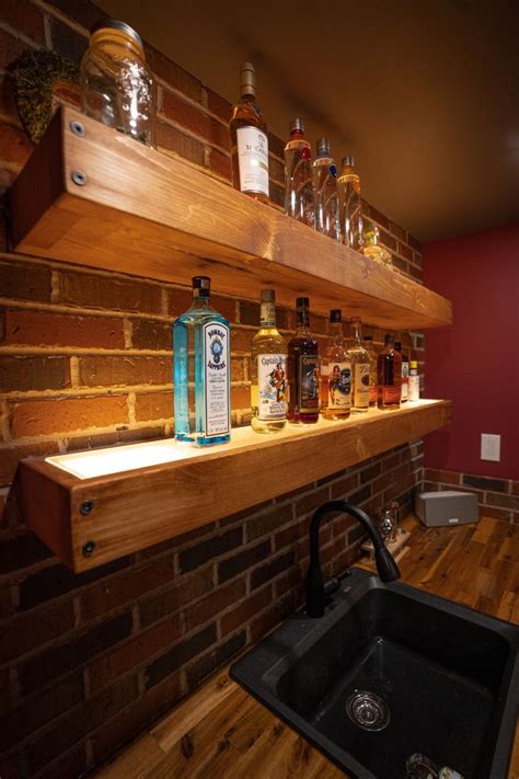 Home Bar Floating Wall Shelves in 2021 | Basement bar designs, Glass bar shelves, Bar shelves