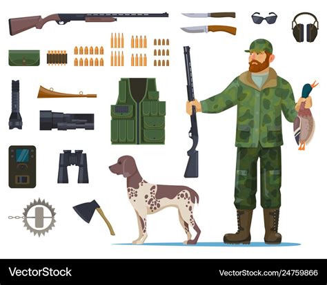 Hunter man with hunting equipment or items Vector Image