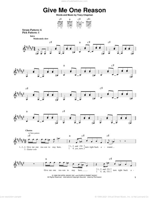 Give Me One Reason sheet music for guitar solo (chords) v2