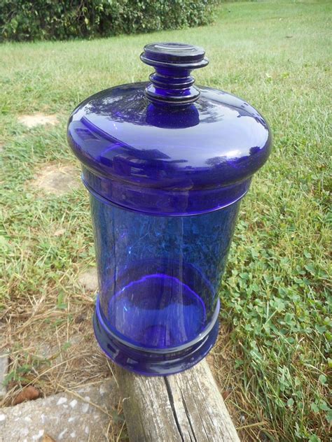 19th Century Blown Glass Apothecary Jar. Original Cobalt Blue blown Apothecary -- Antique Price ...