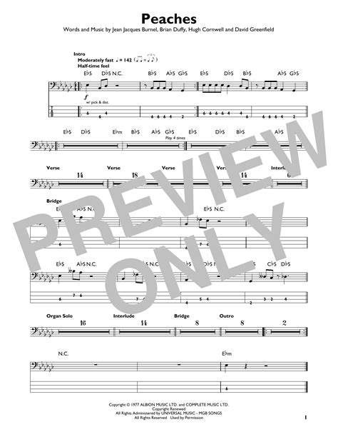 Peaches by The Stranglers Sheet Music for Easy Bass Tab at Sheet Music Direct