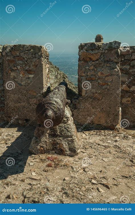 Cannon Aiming through Crenel in Wall at the Marvao Castle Stock Image ...