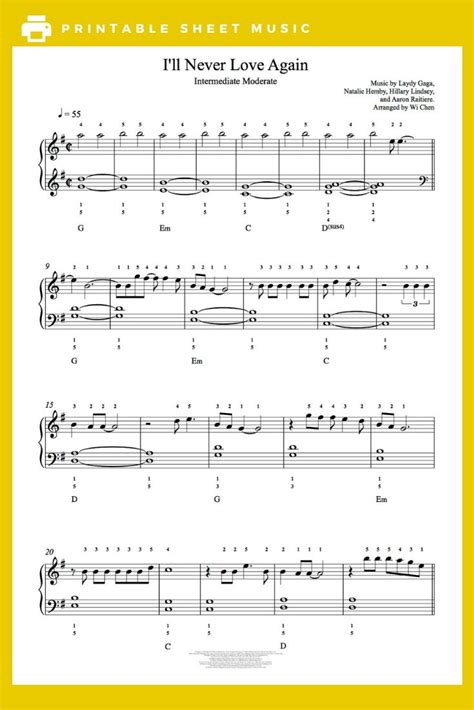 I’ll Never Love Again by Lady Gaga Piano Sheet Music | Intermediate Level | Never love again ...