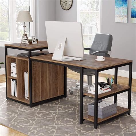 Computer Desk with Storage Shelf, 47" Home Office Desk with Printer ...
