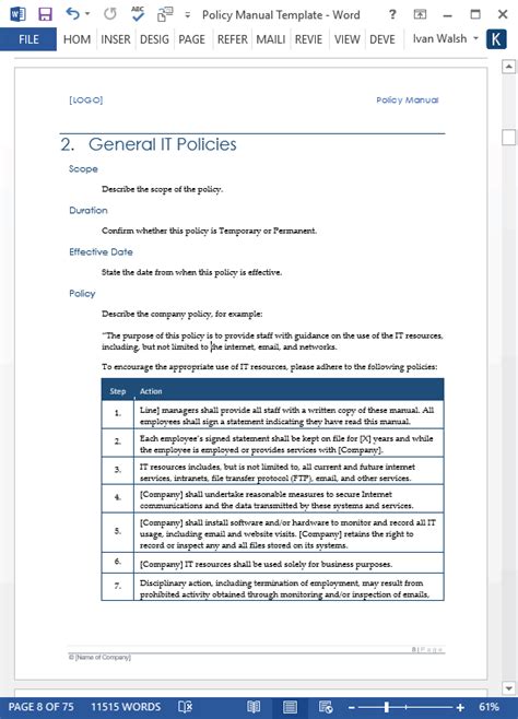 Policy Manual Template – 68 Page MS Word + Free Checklists – My Software Templates