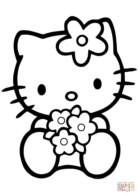 Hello Kitty with Flowers coloring page | Free Printable Coloring Pages