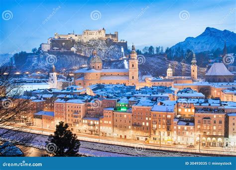 Salzburg Skyline In Winter As Seen From Kapuzinerberg, Salzburger Land ...