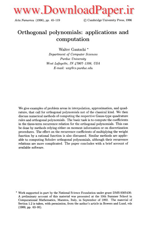 (PDF) Orthogonal polynomials: Applications and computation