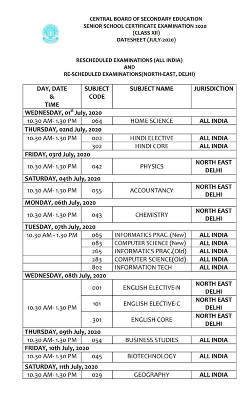 CBSE Board Class 10, 12 Exam Date Sheet 2020 Revised Schedule - Library ...