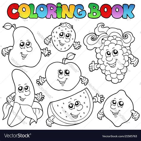 Coloring book with various fruits - vector illustration. Download a Free Preview or High Quality ...