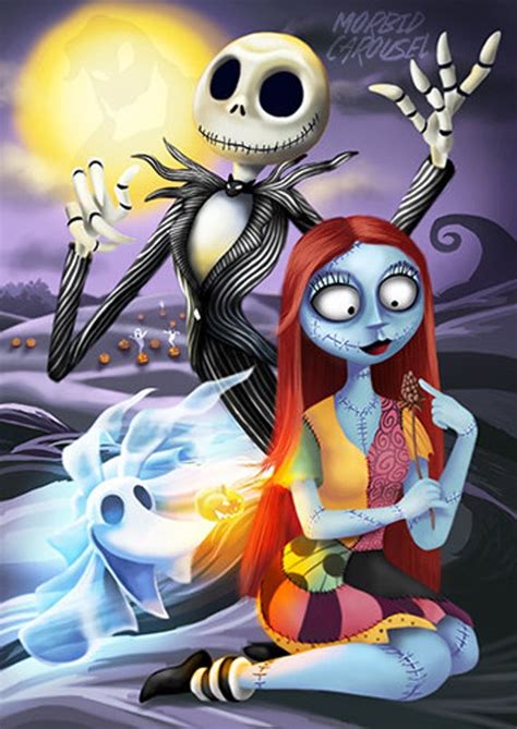 Nightmare Before Christmas Jack Sally & Zero A3 Giclee Art