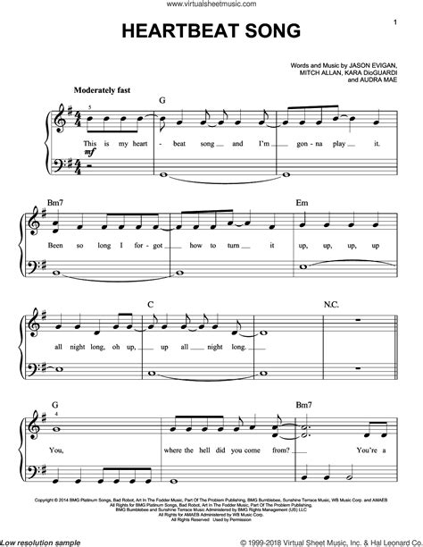 Heartbeat Song sheet music (beginner) for piano solo (PDF)