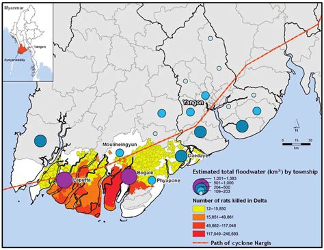 Areas in Myanmar affected by cyclone Nargis in May 2008, and the number... | Download Scientific ...