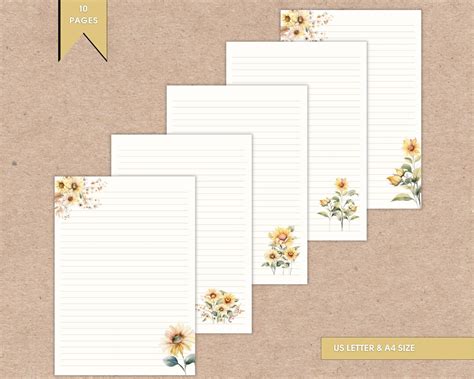 Sunflower Stationery Set Printable Line Stationery Watercolor - Etsy