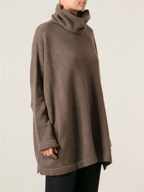 Daniela gregis Oversized Funnel Neck Sweater in Brown | Lyst