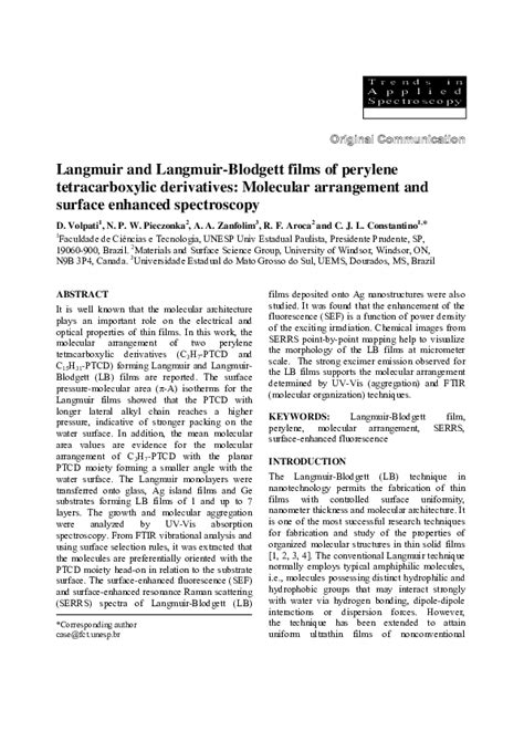 (PDF) Langmuir and Langmuir−Blodgett Films of Perylene Tetracarboxylic ...