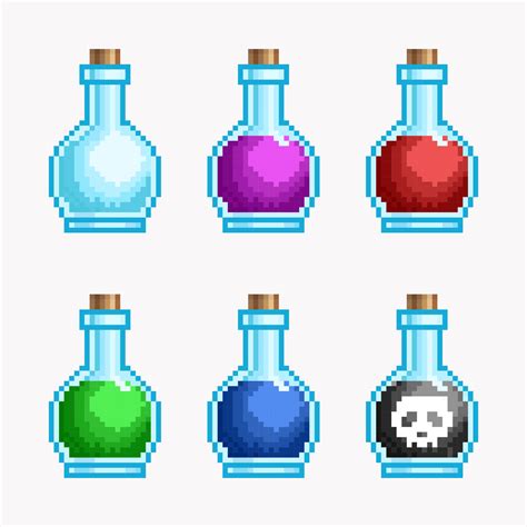 Collection of potion bottles in pixel art style 4829259 Vector Art at Vecteezy
