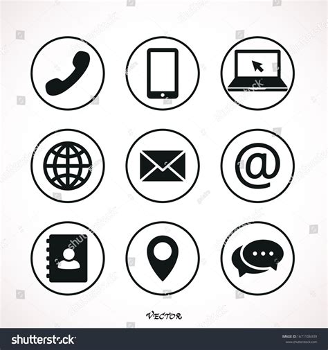 Collection of communication symbols. Contact, e-mail, mobile phone, message icons. Vector ...