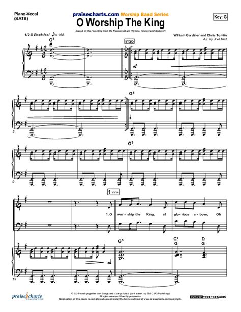 O Worship The King Sheet Music PDF (Chris Tomlin / Passion) - PraiseCharts